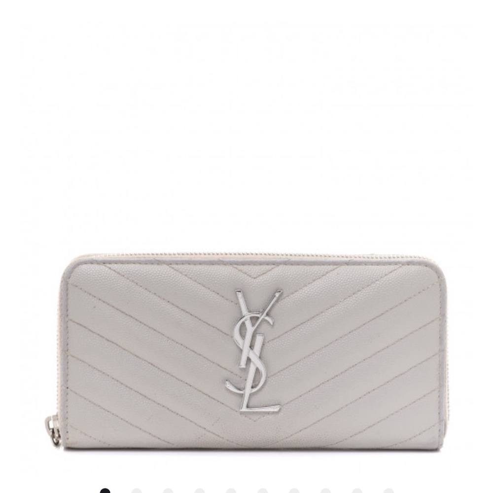 🌸% Authentic Saint Laurent Chevron Zip Around Wallet Granite
